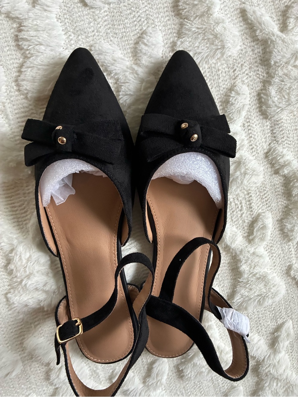 Black Bow Pointed-Toe Slingback Flats